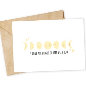 J'aime TOUTES les phases de la vie avec vous - Carte de voeux Phases de lune, Carte heureuse, Carte d'amour, Pleine lune, lunaire, croissant, Carte de petit garçon