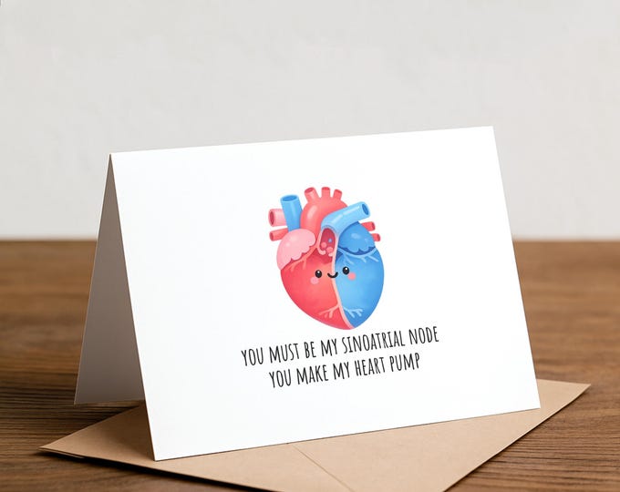 SA Node Valentine Card: Science Anniversary Pun Card, Cardiology, Heart