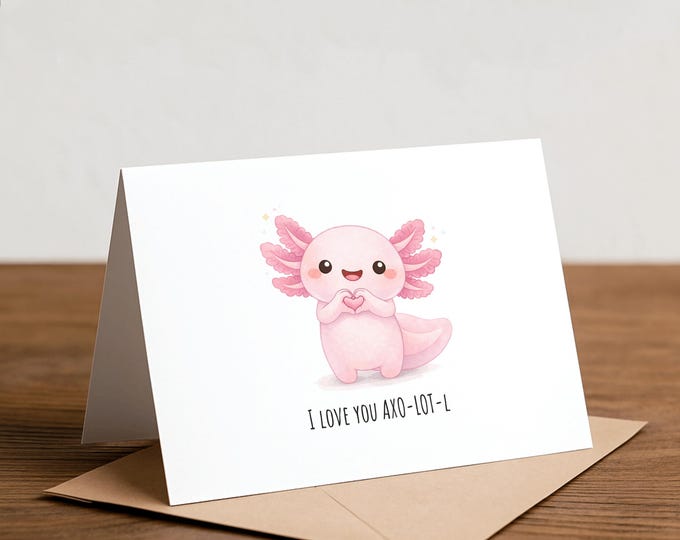 Axolotl Pun Greeting Card: I Love You Card