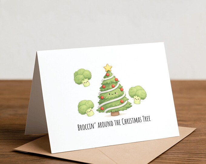 Funny Broccoli Christmas Tree Card - Holiday Veggie Pun