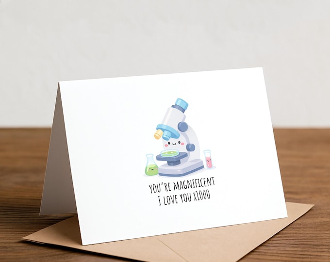Microscope Valentine Card: Science Pun, Biology, Lab Partner Greeting, x1000