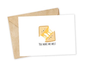 You make me melt - Grilled Cheese Greeting Card, Note Card, Funny valentine, Thank you card, dad joke, Sandwich, Cheesy pun, funny love card