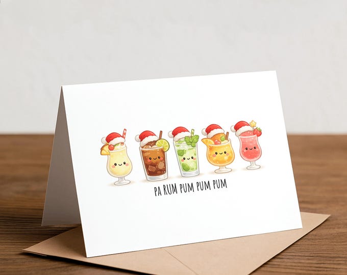 Funny Christmas Card - Pa Rum Pum Pum, Holiday Cocktails