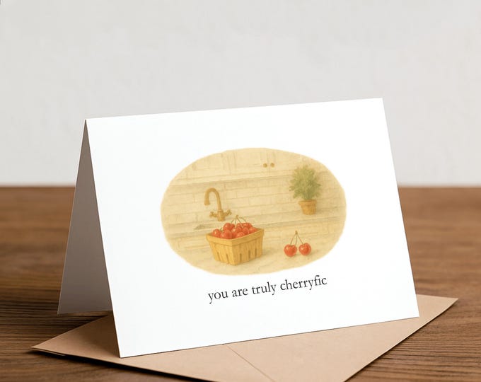 Watercolor Cherry Thank You Card