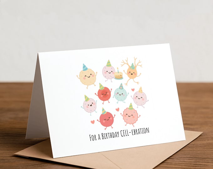 For a Birthday CELL-ebration Funny Biology Birthday Card: Science Pun, Handmade