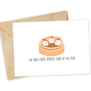 Il periodo più BUN-derful dell'anno - Biglietto di Natale carino, biglietto di Natale divertente, biglietto di auguri semplice, Natale con giochi di parole, panino, mandu, dim sum