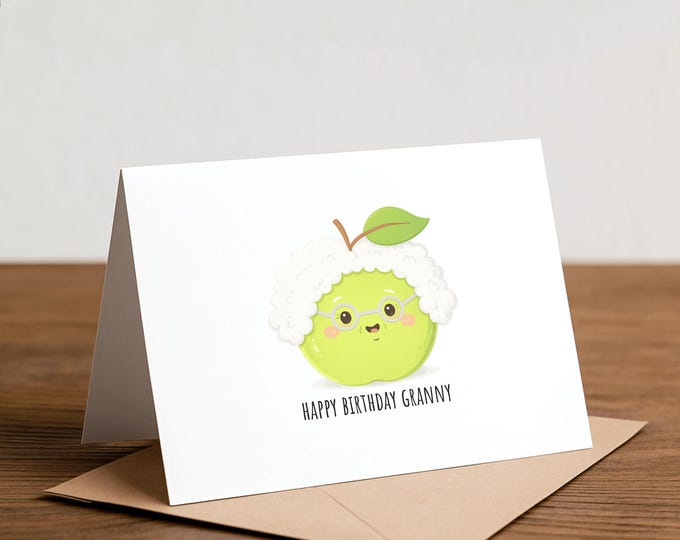 Funny Granny Smith Apple Birthday Card – Handmade Note Card