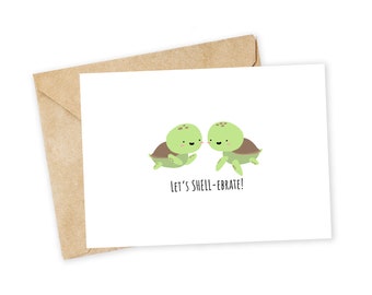 Let's SHELLebrate - sea turtle, shell, celebrate, congrats, pun, funny valentine's, love card, boyfriend, girlfriend, partner, husband, wife