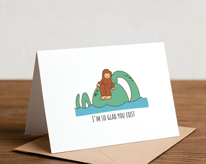 Bigfoot & Loch Ness Monster Greeting Card: Funny Love Note
