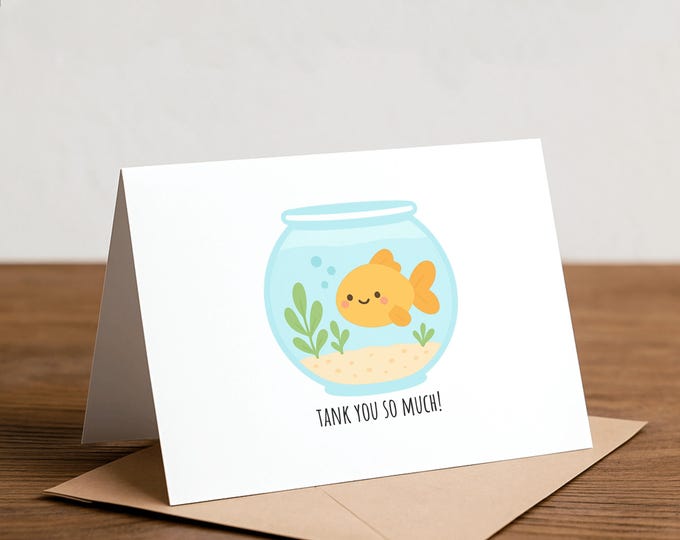 Fish Tank Handmade Greeting Card: Thank You, Love Card, pun, goldfish, teacher