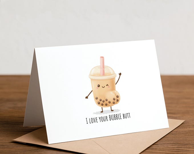 Funny Boba Card: Bubble Butt Love, Valentine's Day