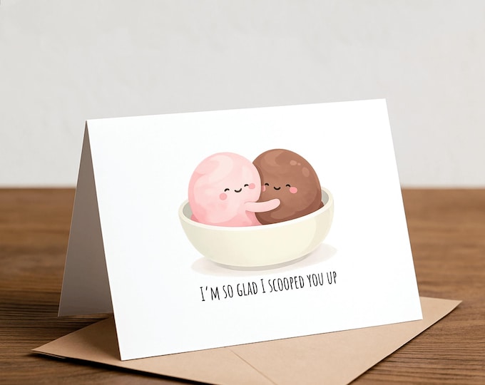 Ice Cream Card: Strawberry Chocolate Couples Anniversary Card, Scooped you up