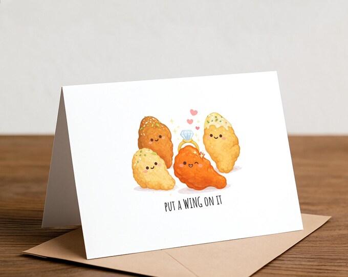 Funny Engagement Card: Chicken Buffalo Wing Pun Wedding Card