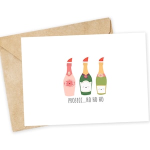 Prosecc HO HO HO - Jolie carte de Noël, Carte de Noël drôle, Carte de vœux simple, Noël Punny, Prosecco, Vin, Rose, Alcoholidays