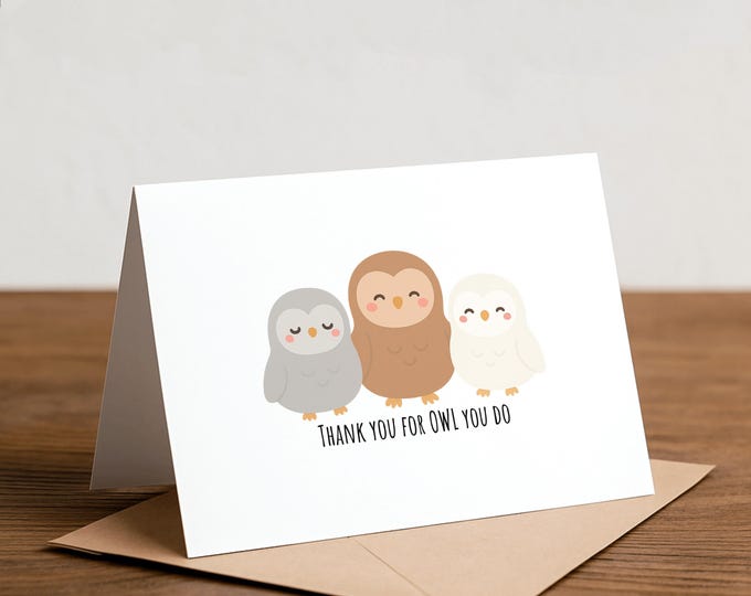 Owl Thank You Card: have a hoot, pun card, handmade