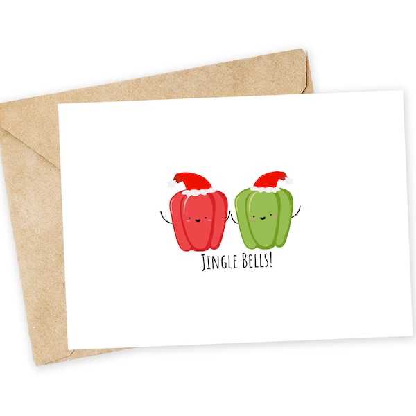 Jingle Bells - Bell Pepper Card, Funny Christmas Card, Christmas Tree, fun holiday card, veggie, vegetable, bussin, vegan