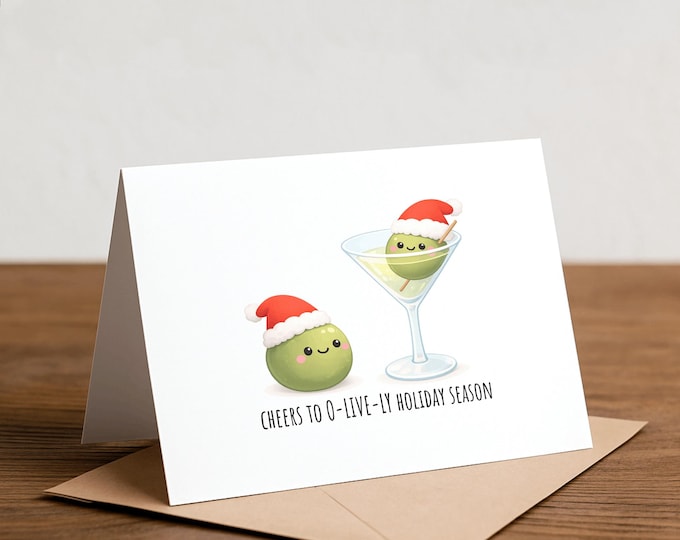 Funny Olive Martini Christmas Card - Holiday Drinks