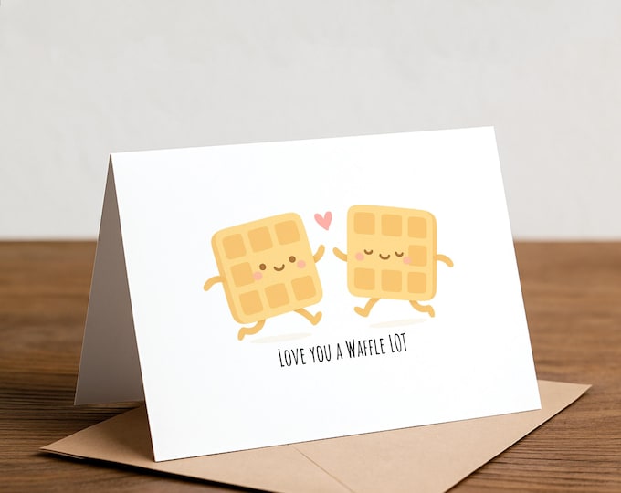 Waffle Greeting Card - Love You Pun, Handmade Happy Card