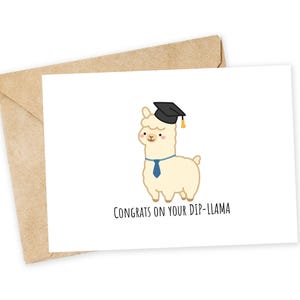 Felicitaciones por tu DIP-LLAMA - Felicitaciones, Graduación, Tarjeta de diploma, Amante de la comida, Tarjeta de juego de palabras, Diploma, llama, promoción, escuela, educación
