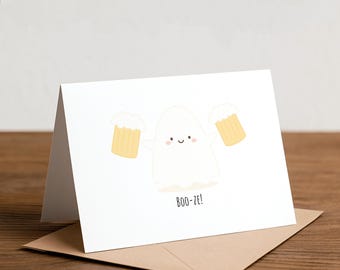 Funny Halloween Card: Ghost, Beer, Boo-ze!