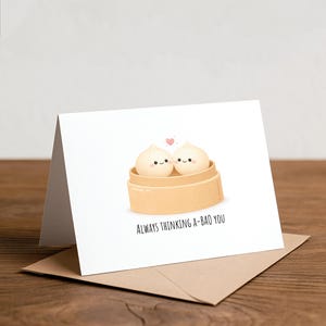 Bao Greeting Card: 'Always Thinking A-BAO You' Pun
