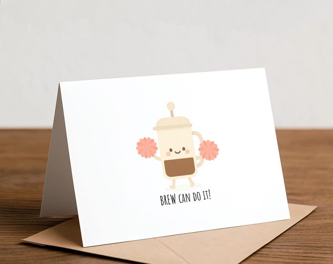 French Press Greeting Card: Coffee Lover Cheerleader (Handmade)