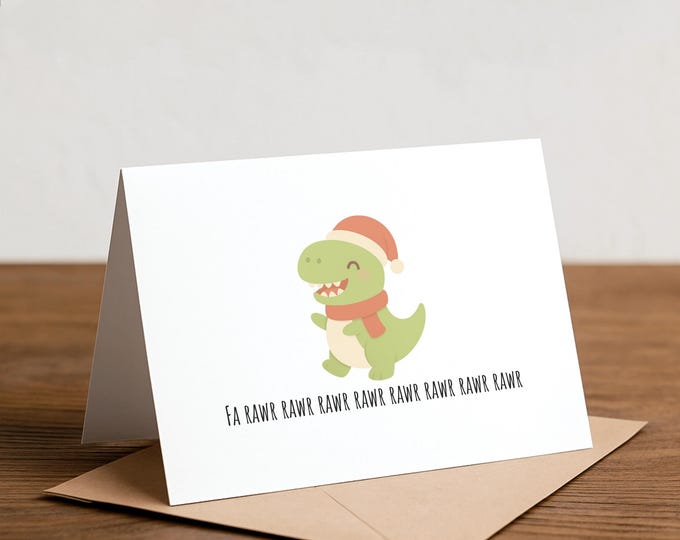 FA RAWR RAWR - T-Rex Dinosaur Christmas card, Falalalala