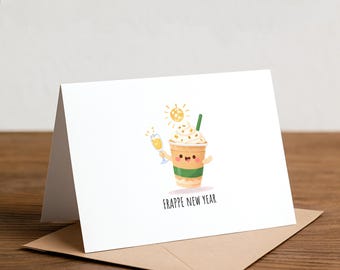 Funny Frappe New Year Card: Champagne Toast, Holiday Pun