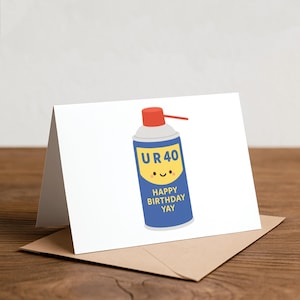 WD40 Birthday Card – UR40 - 40th birthday, Kraft Envelope, tools, fixing