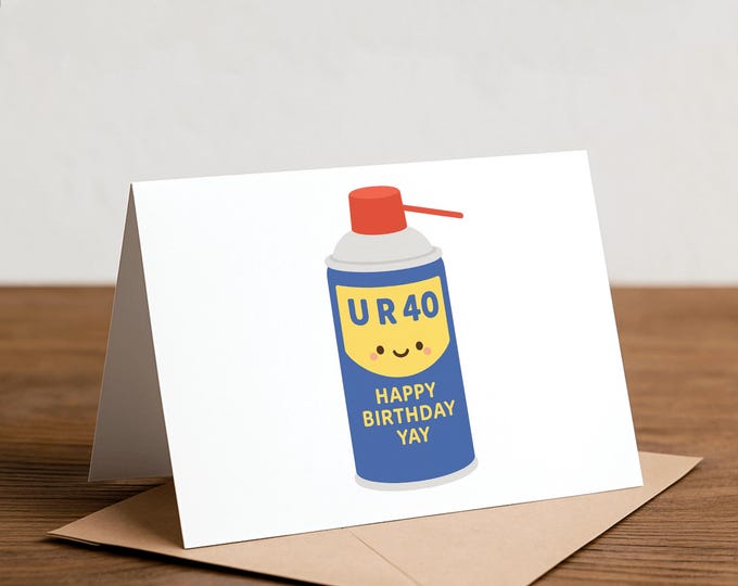 WD40 Birthday Card – UR40 - 40th birthday, Kraft Envelope, tools, fixing