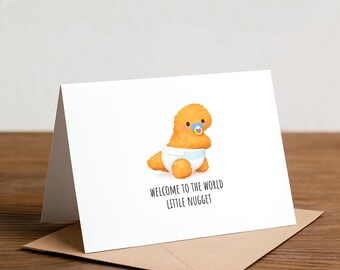 Funny Baby Shower Card: welcome to the world, little nugget, dino nugget