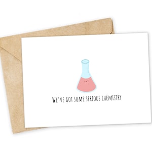 Tenemos química: tarjeta de felicitación de química, tarjeta de felicidad, tarjeta de te amo, tarjeta de amante de la comida, tarjeta de cumpleaños, tarjeta de juego de palabras nerd, tarjeta de felicitación con juego de palabras