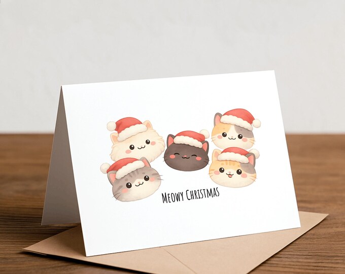 Meowy Christmas Cat Holiday Card: Funny Pun Greeting