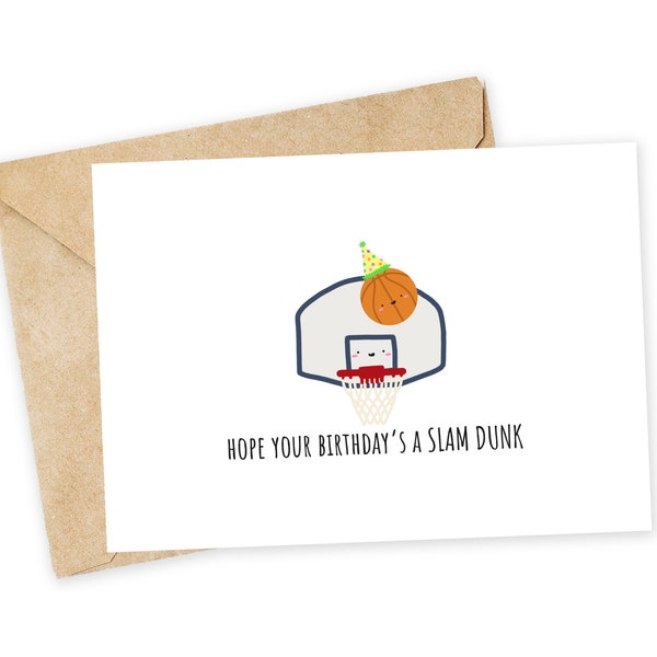 Hope your birthday's a SLAM DUNK - Funny Birthday Card, Basketball Card, Punny card, Handmade Card, Punny Greeting Card, slam dunk, athlete