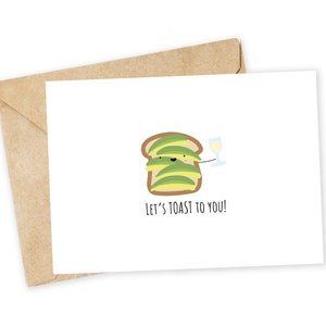 On vous grille un toast ! -Je t'aime, carte de voeux avocat, carte d'anniversaire, carte faite main, mariage, jeu de mots, carte de douche nuptiale, toast à l'avocat