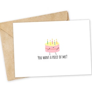 ¿Quieres un pedacito de mí? - Tarjeta de felicitación con forma de pastel, tarjeta de felicidad, tarjeta de te amo, tarjeta para amantes de la comida, tarjeta de cumpleaños, tarjeta de juego de palabras nerd, tarjeta de felicitación con juego de palabras