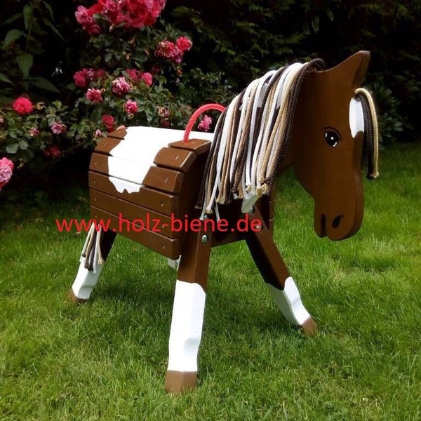 Holzpony, Holzpferd "Spike" 50 cm Sitzhöhe, mittelbraun/weiß* Neu*