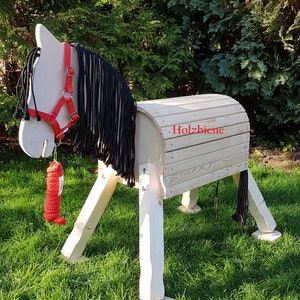 Wooden horse, wooden pony, 70 cm to design yourself including halter and rope *NEW*