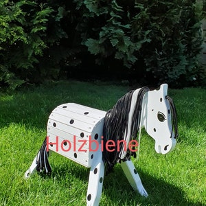 Wooden horse wooden pony &quot;Dabby&quot; 34 cm with black dots and black mane