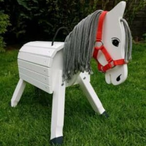 Wooden horse, wooden pony &quot;Spike&quot; 50 cm height white including accessories