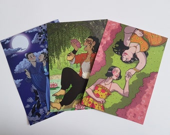 A5 Chinese Art Prints - Illustration Prints - Chinese Myth - Chinese Zodiac - Year of the Tiger - Cowherd & The Weaver Girl