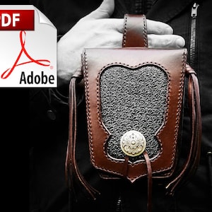 May include: A brown leather pouch with a flap and a silver buckle. The pouch has a fringe detail and is worn on a belt.