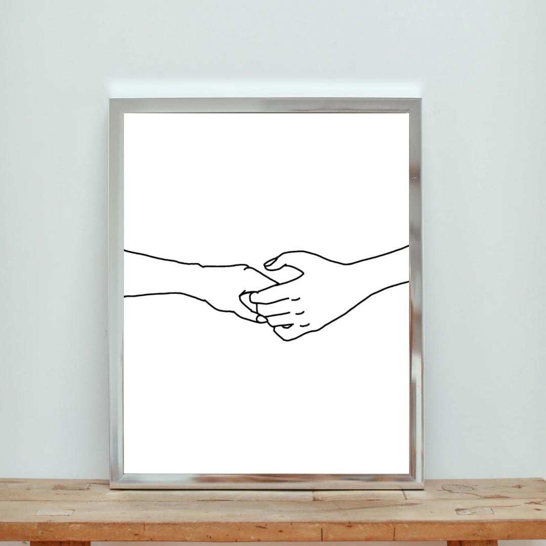 Minimalist Holding Hands Line Art Print – Romantic Couple Drawing ...