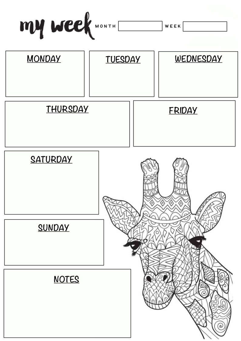 PRINTABLE WEEKLY PLANNERS WithColouring Etsy PRINTABLE WEEKLY PLANNERS WithColouring Etsy