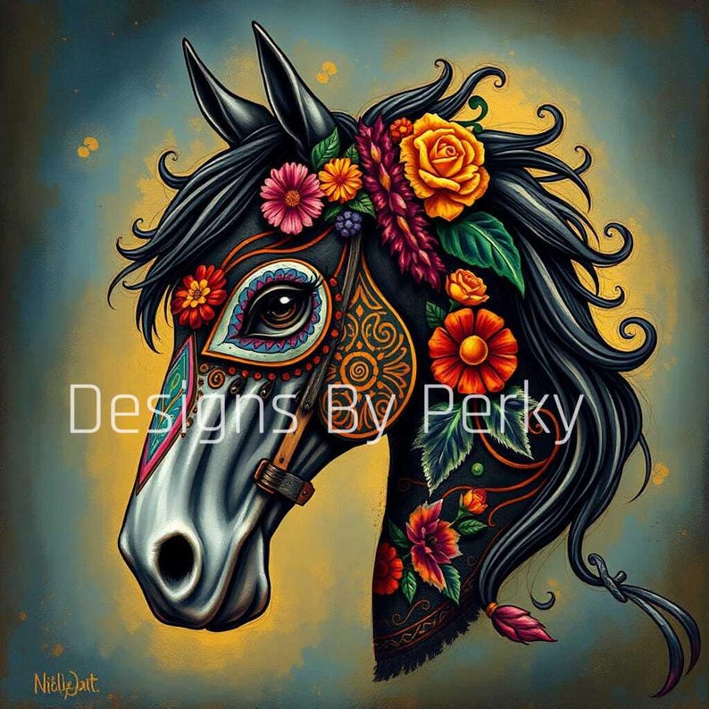 Horse Sugar Skull, Day of the Dead, Dia De Los Muertos, Clipart