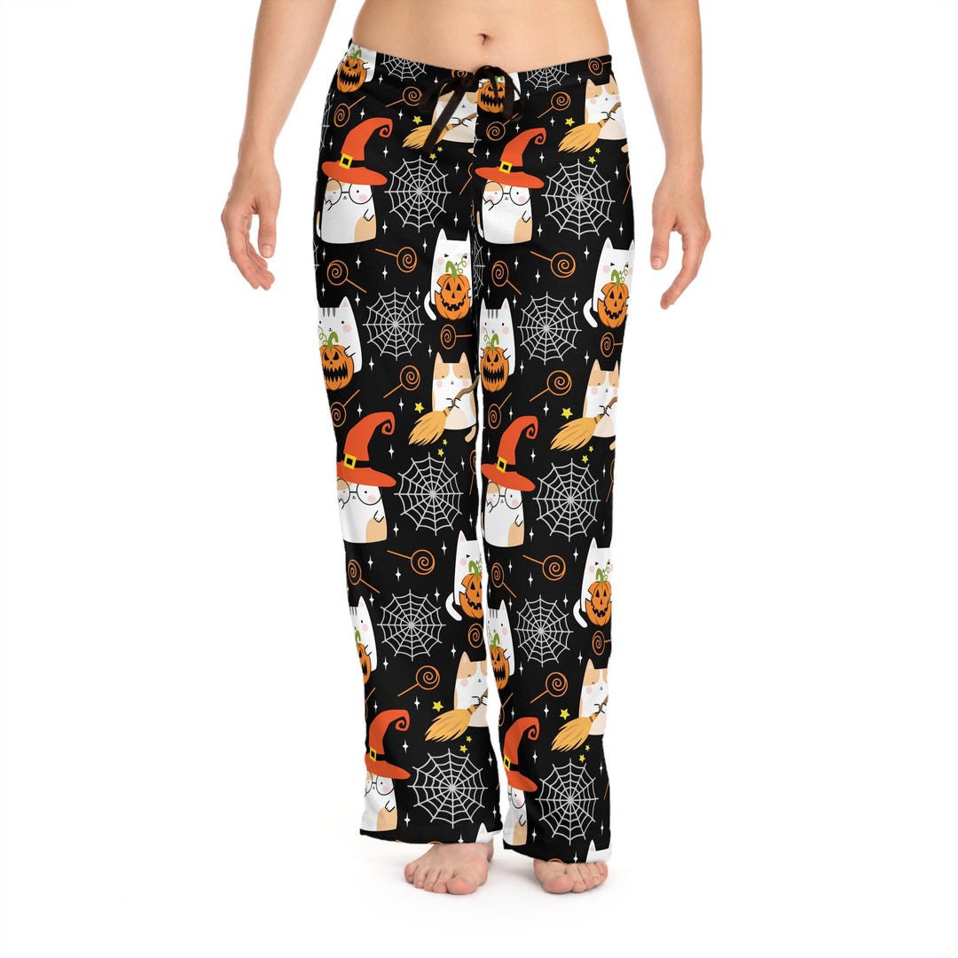 Halloween Cat Pajama Pants, Cozy Sleepwear, Funny Loungewear, Cat ...