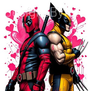 Fan art ispirata a Deadpool Wolverine, Supereroe d'amore di San Valentino, File digitali di sublimazione antieroe PNG JPG Crafting 1 immagini uniche