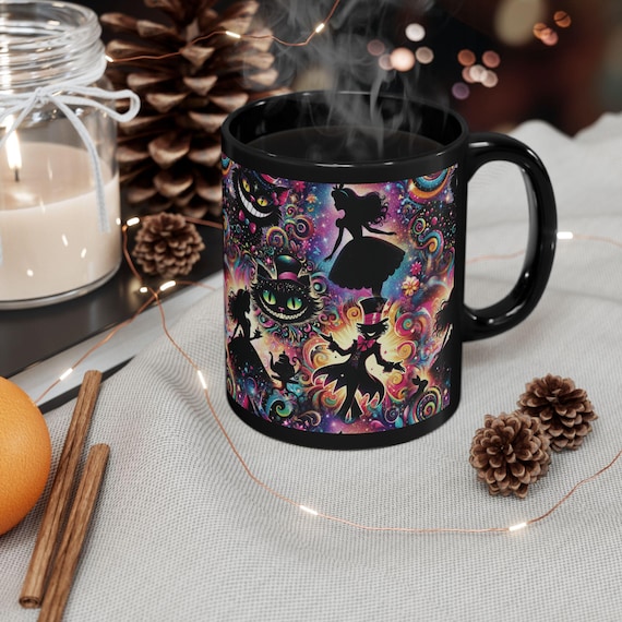 Alice In Wonderland, Whimsical Cheshire Cat Silhouette Mug, Psychedelic Tea  Party Mug, Fantasy Coffee Cup for Bookish Goths and Dreamers