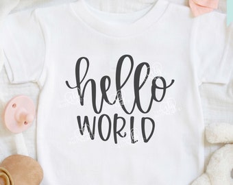 hello world baby svg hand lettered design