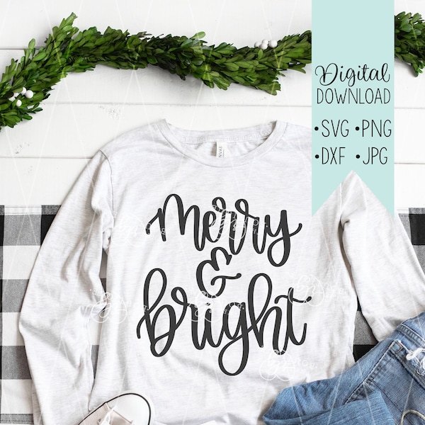 Merry & Bright svg, Christmas svg, holiday svg - Christmas Cricut Design